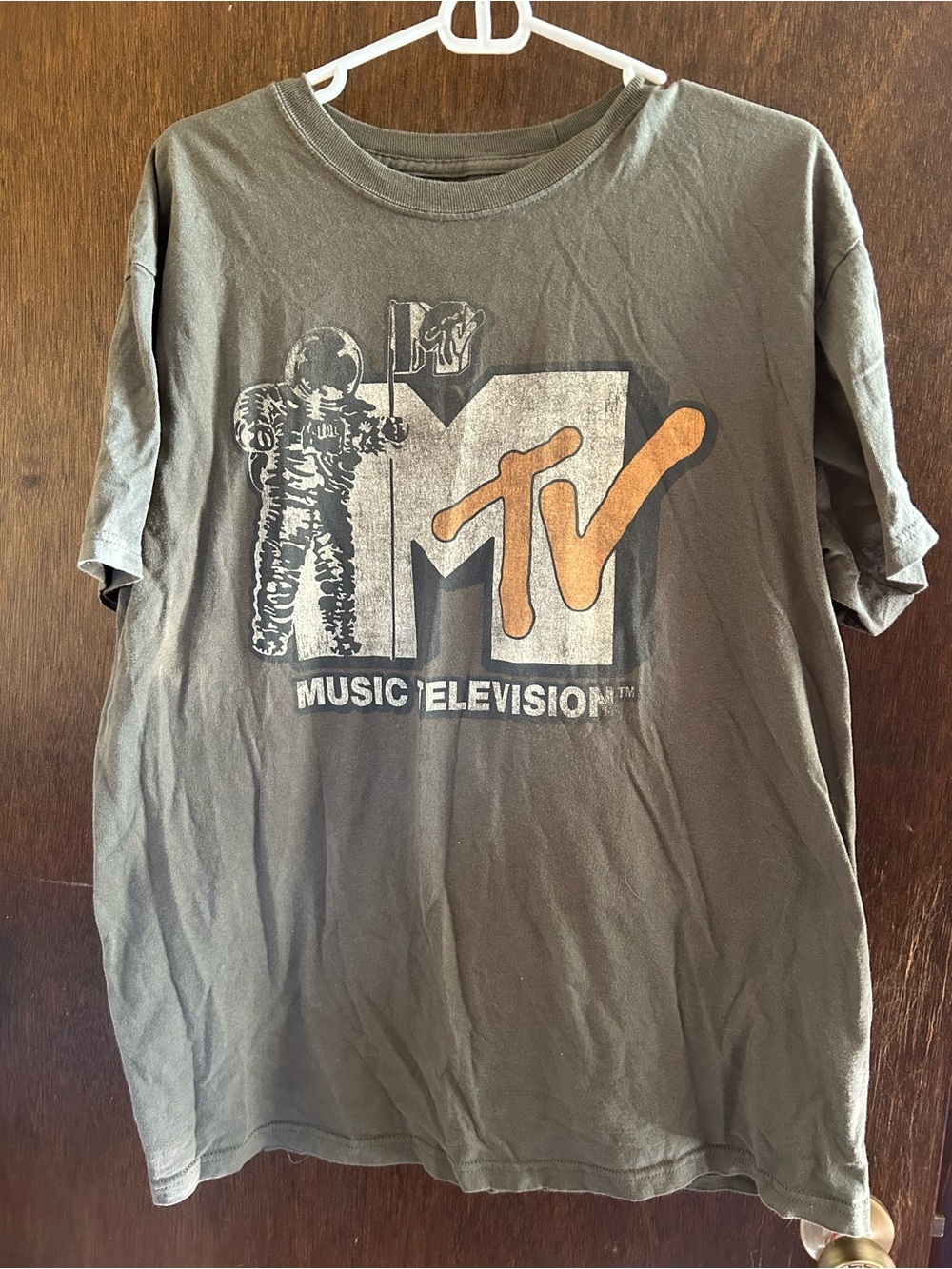 MTV Olive Green Logo Tee with Orange Accent Size L